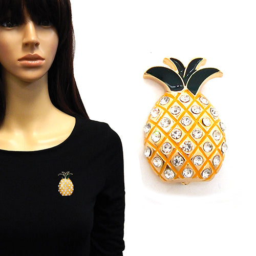 BR0185 YM2157 Rhinestones Deco Fruit Pineapple Brooch