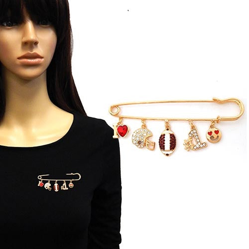 BR0188 YM2181 Football Charms Safety Pin Brooch