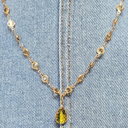 N0505 YN2033 See Through Stones Deco Pendant Necklace