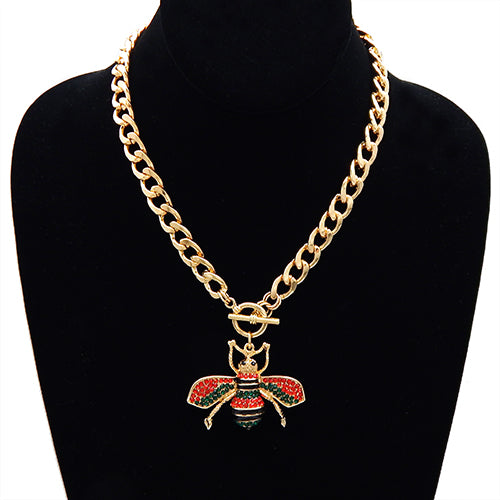 N0490 YN3438 Rhinestones Deco Animal Bee Design Pendant Necklace