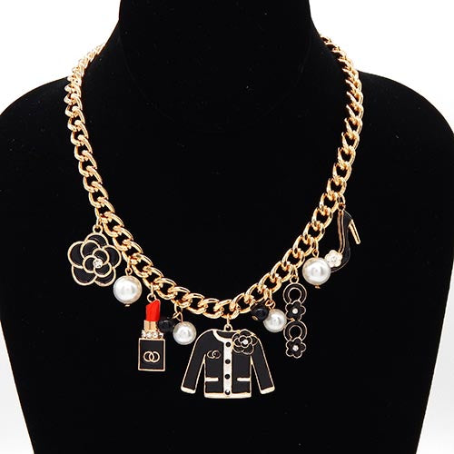 N0569 YN3749 Multi Charms Dangle Chain Necklace
