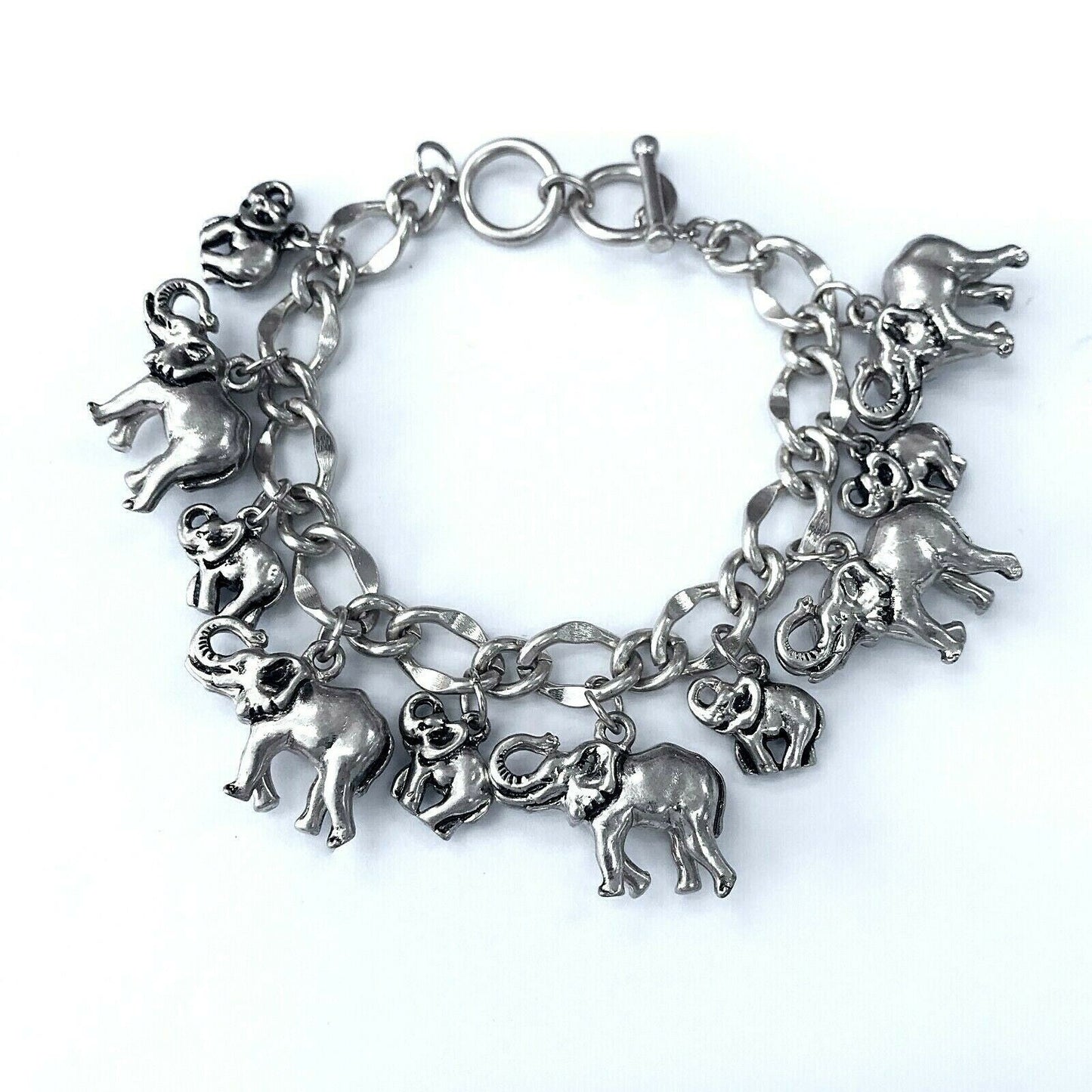 B0115  Elephant Shape Charms Decorated Chain Bracelet