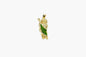 Gold pendant with green gemstone on a white background