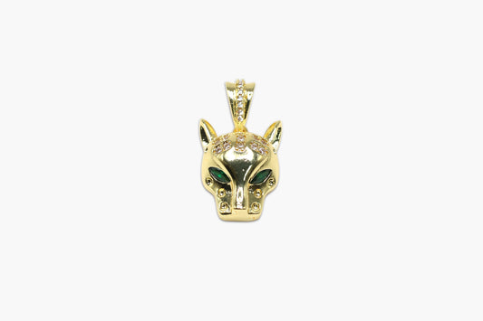 Gold panther pendant on a white background