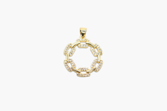 Gold pendant with circular design on a white background
