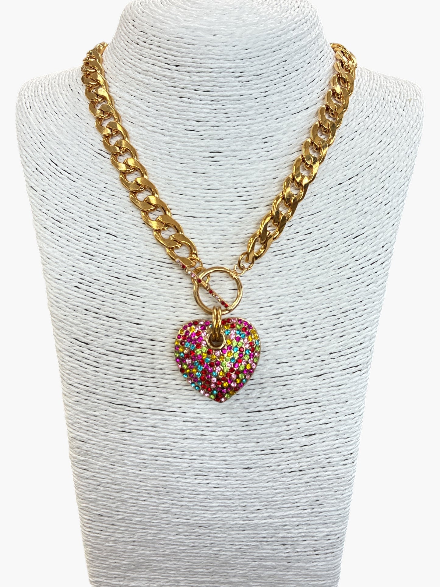 N3164 |Pave Heart Chain Necklace