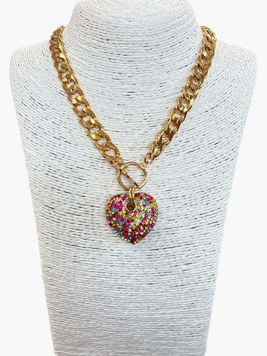 N3164 |Pave Heart Chain Necklace