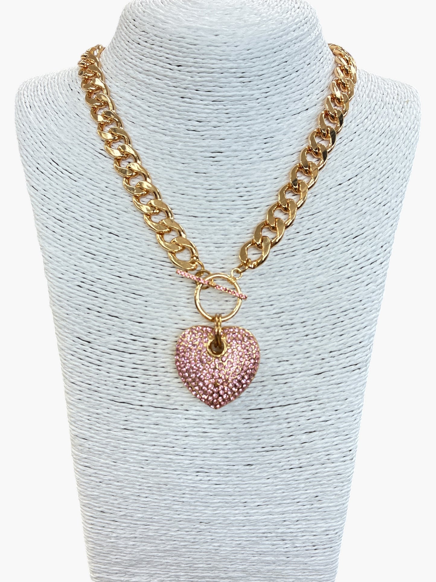 N3164 |Pave Heart Chain Necklace