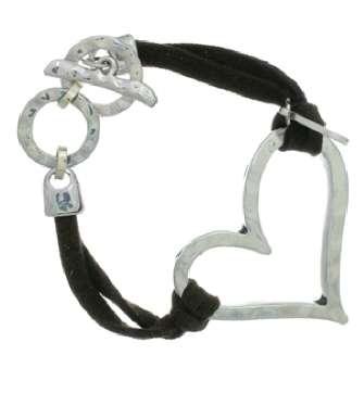 B3035 82395 Heart Design Accented Toggle Bar Closure Bracelet