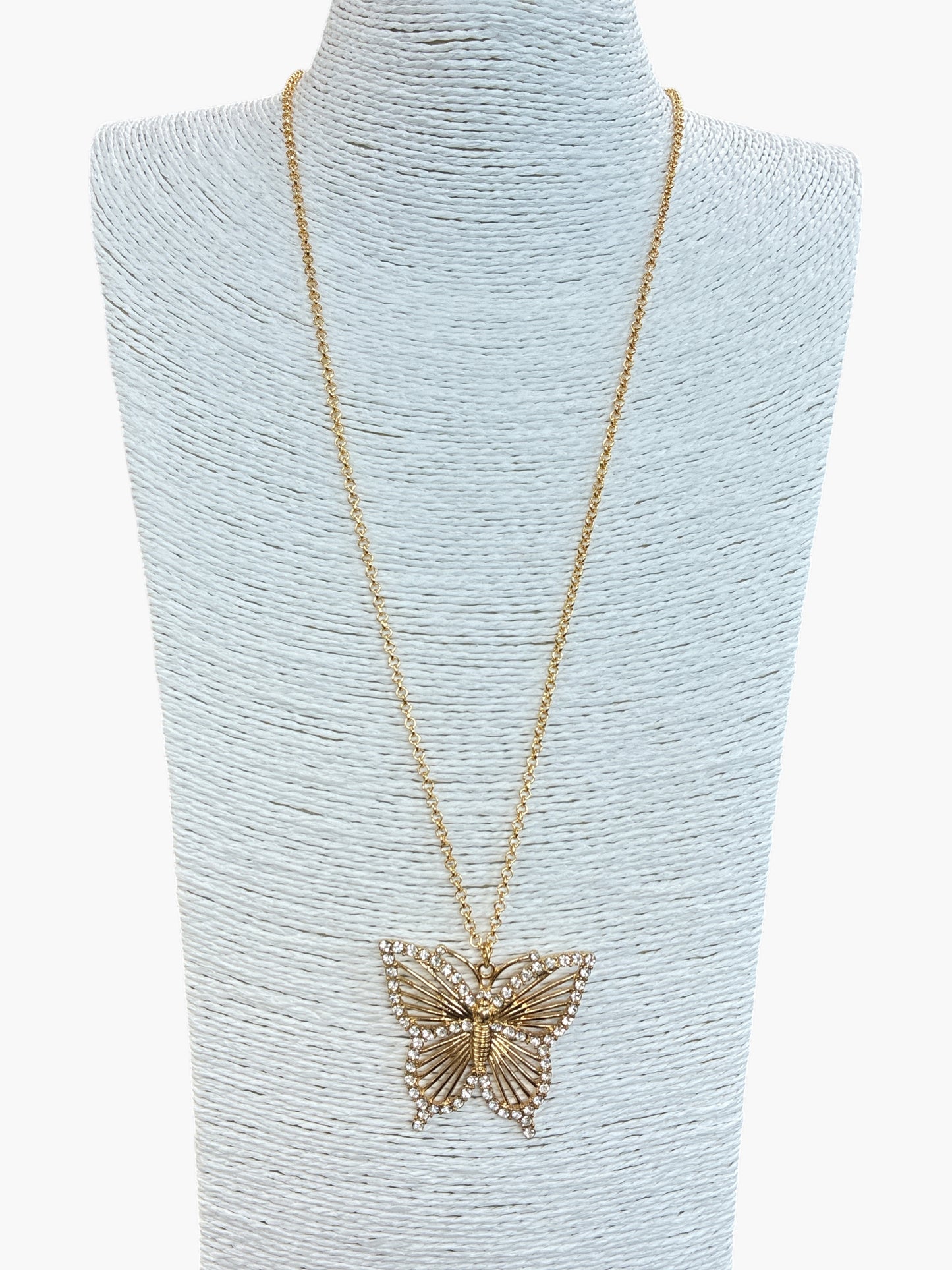 Rhinestones Accented Butterfly Shape Pendant Necklace | N0387