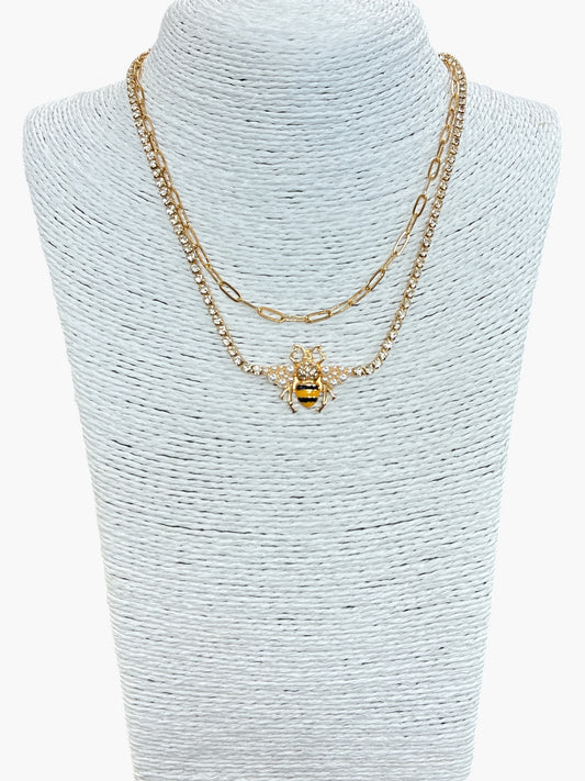 N0486 | Double Layered Bee Shape Pendant Necklace|JCNE2735