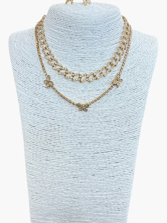 Rhinestone Butterfly Charm Necklace