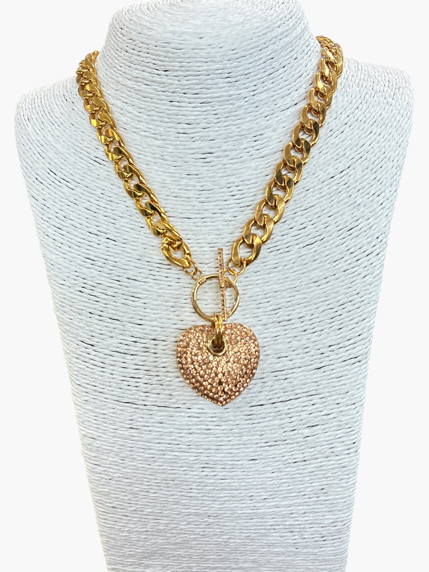 N3164 |Pave Heart Chain Necklace