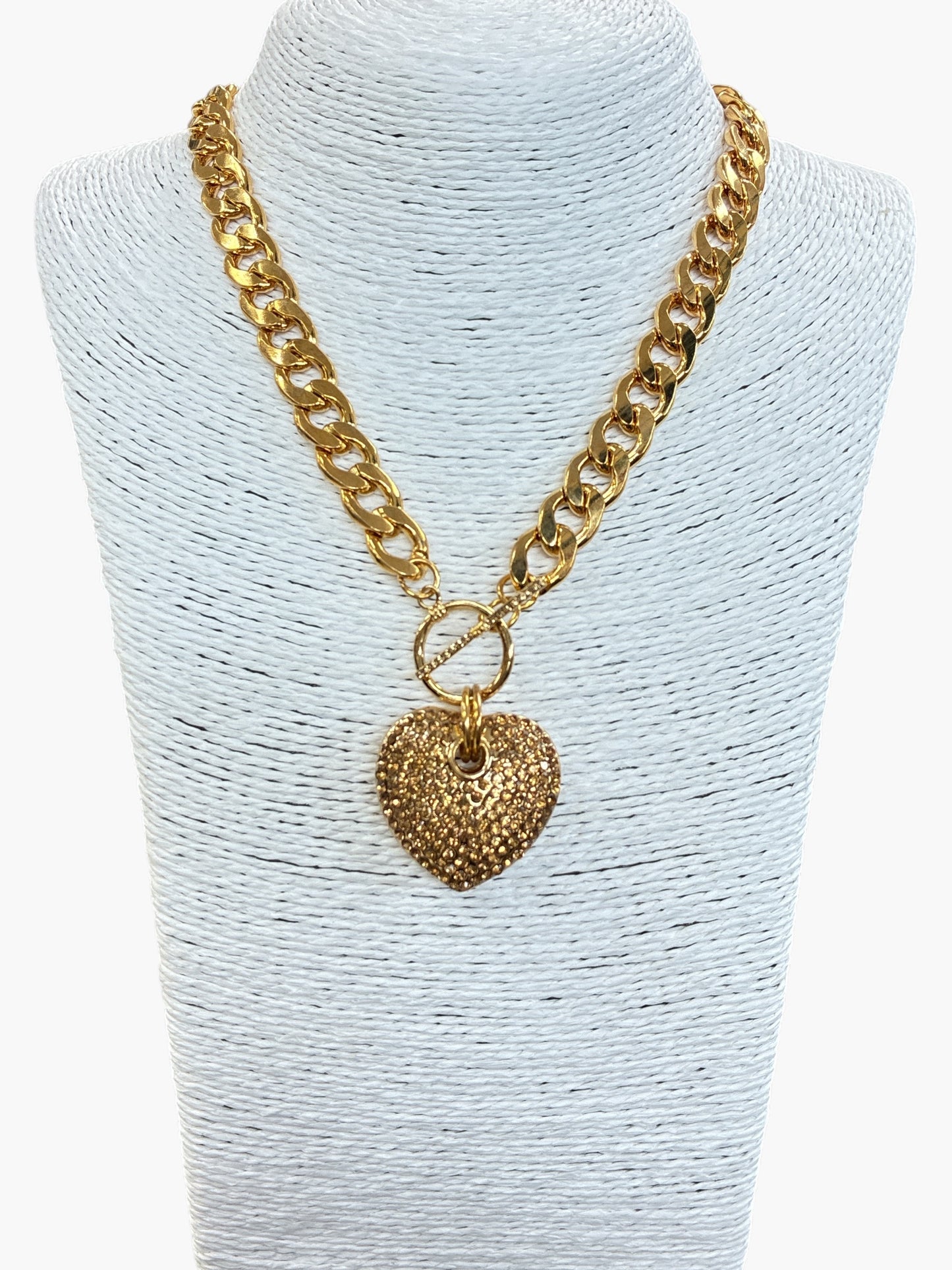 N3164 |Pave Heart Chain Necklace