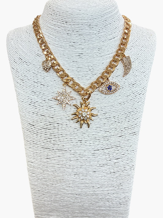 N0357 | Chunky Chain Charm Necklace | JCNE2790