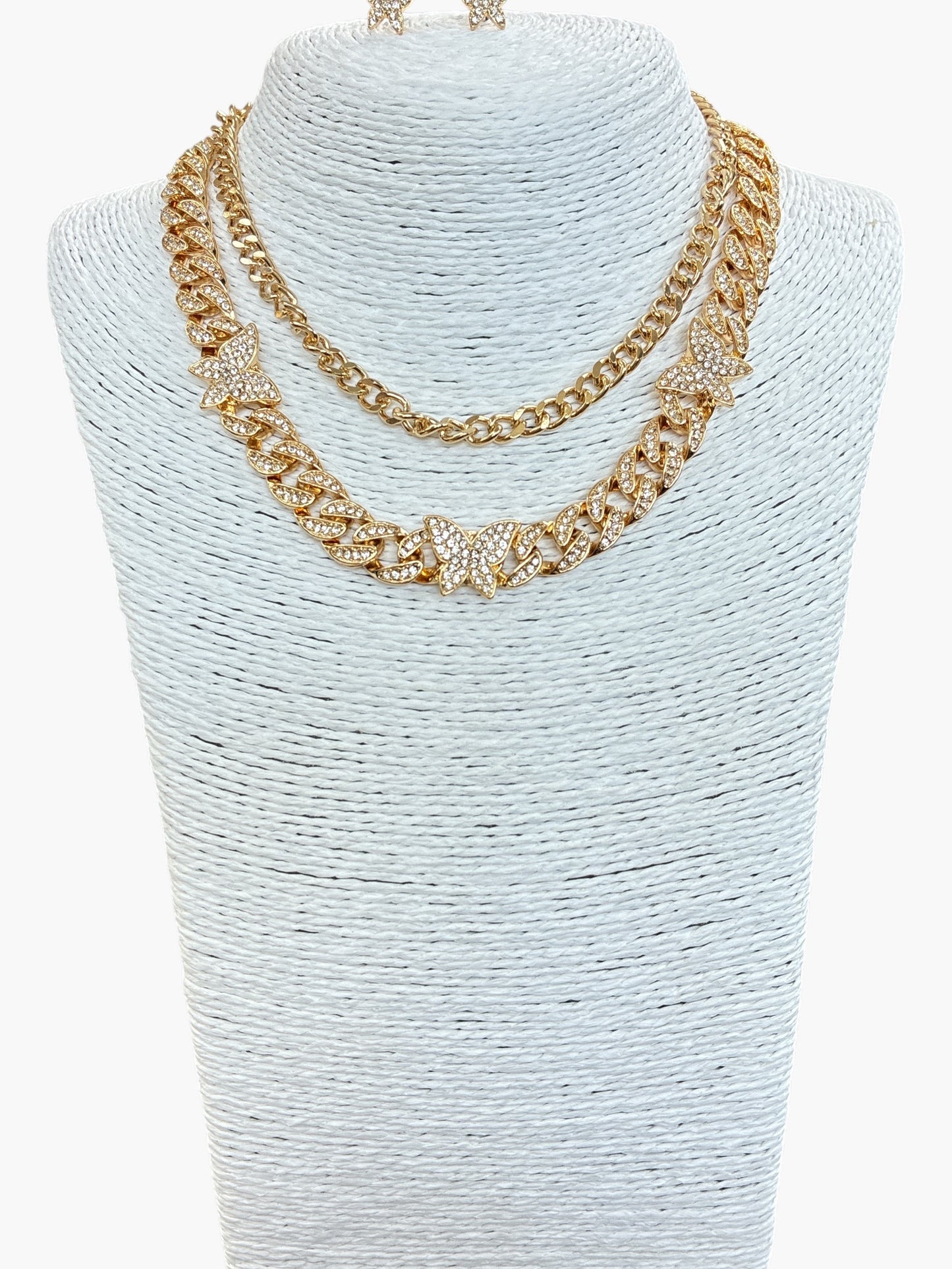 N3022 | Butterfly Cuban Chain Necklace Set | CNE1155