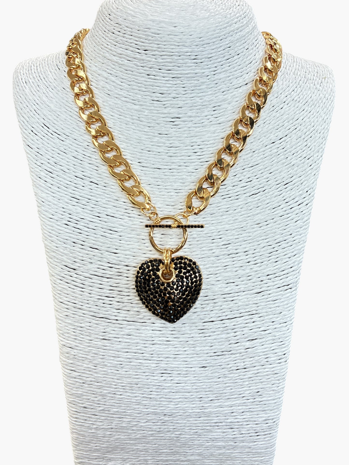 N3164 |Pave Heart Chain Necklace