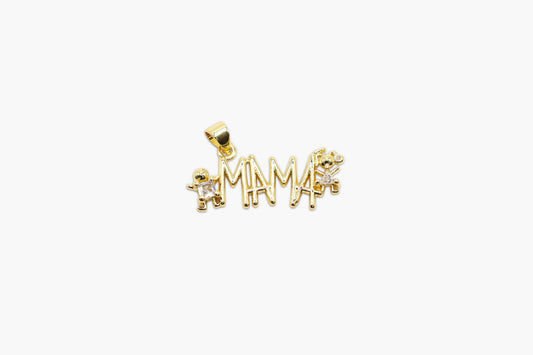 Gold pendant with 'MAMAN' inscription on a white background