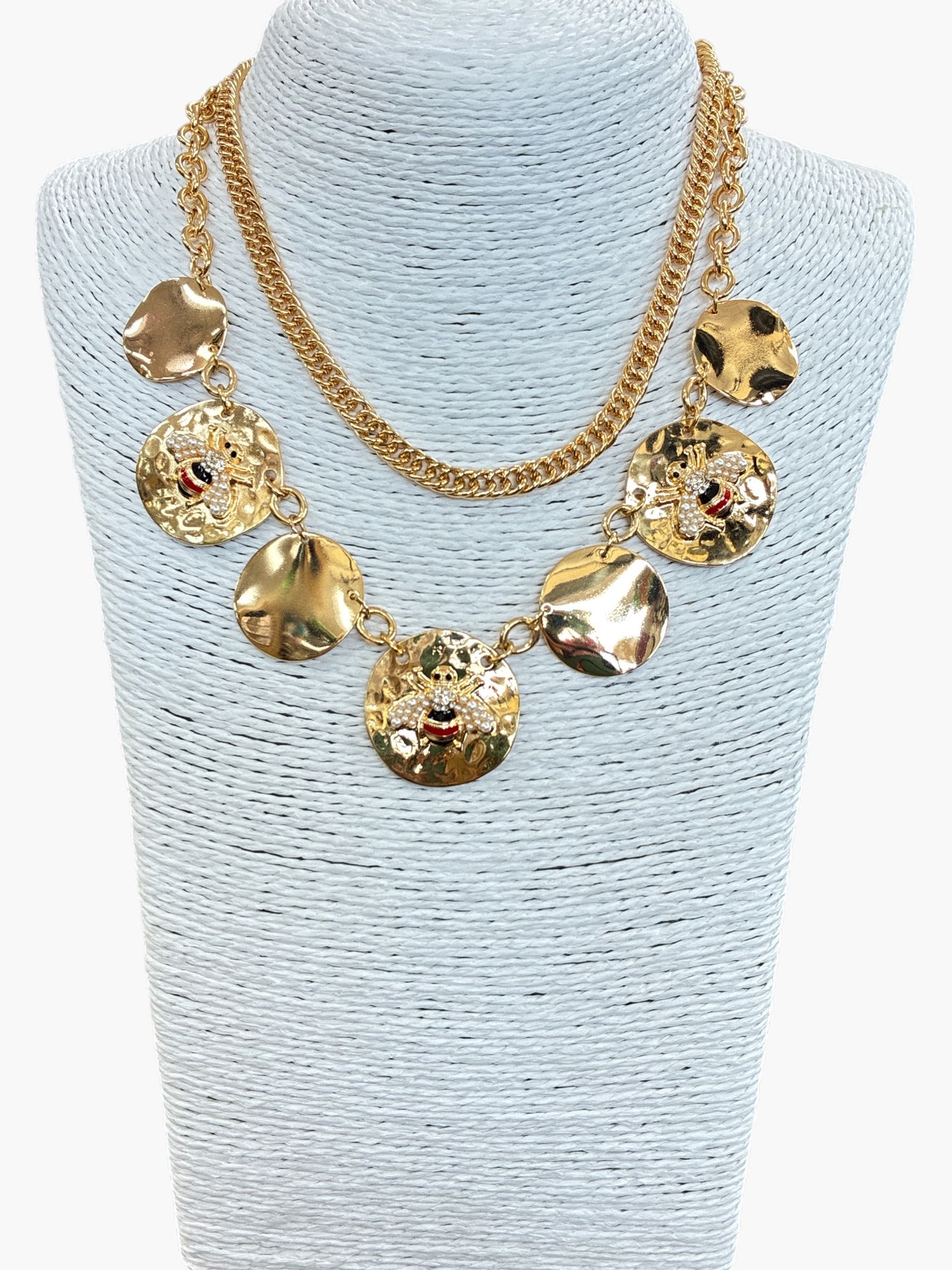N3089 Bee Coin Double Chain Necklace