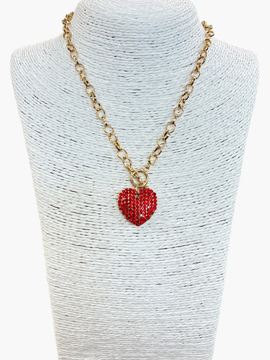Pave Red Heart Necklace