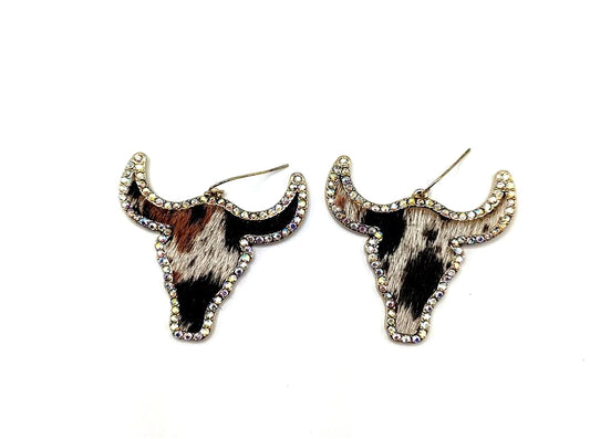A pair of bull-head earrings on a white background