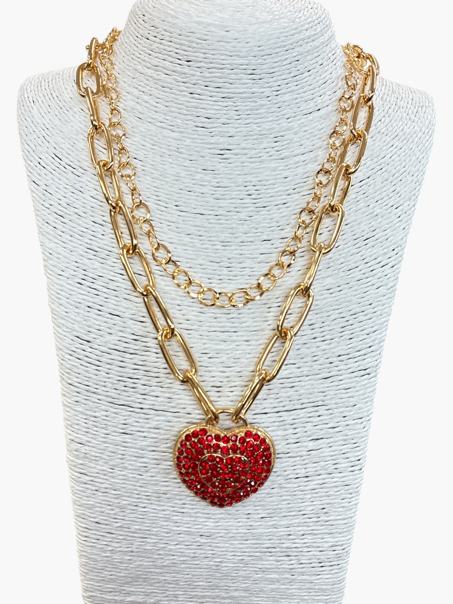 Heart Pendant Double Chain Necklace